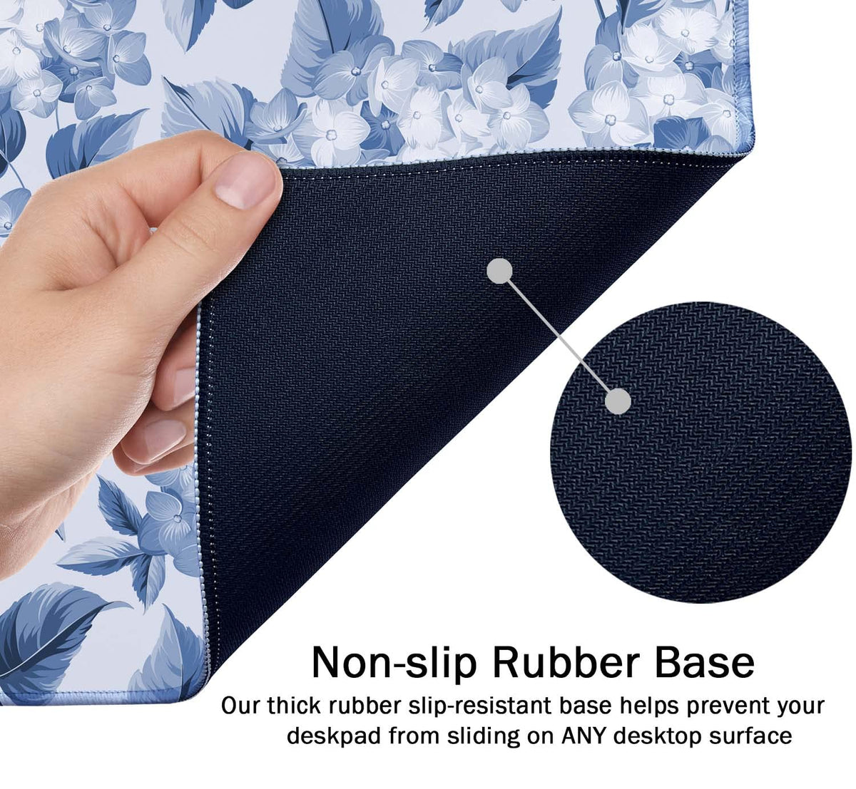 SSOIU Blue Hydrangea Flowers Desk Mat, Floral Large Aesthetic Mouse Pad 35.5" X 15.7", Waterproof