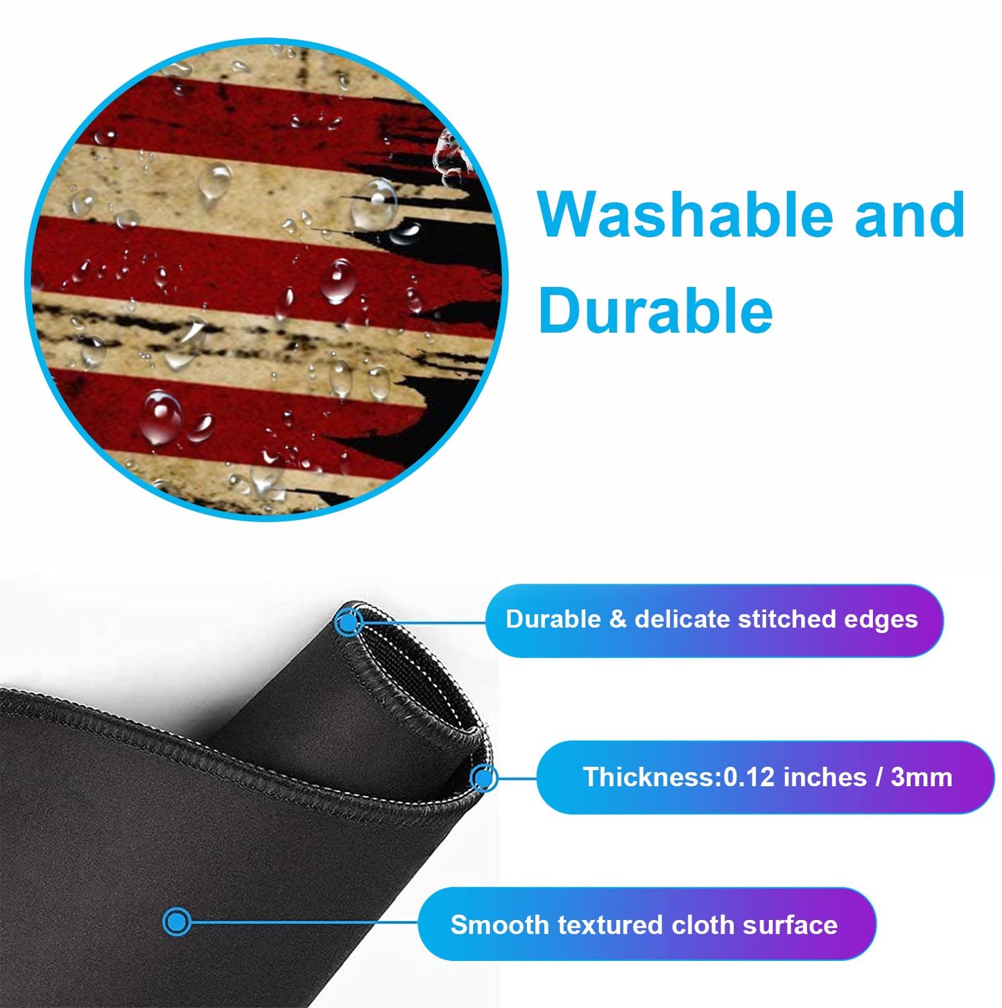 Retro American Flag XL Gaming Mouse Pad with Stitching Edge Laptop Desk Mat