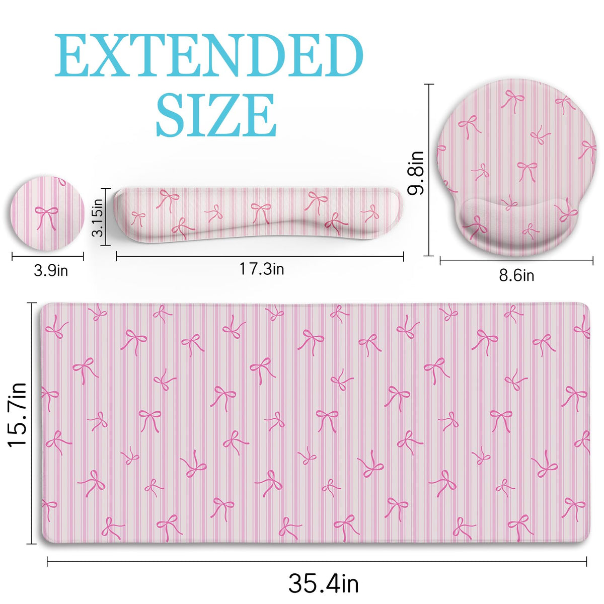 LIMKRIAN Pink Striped Mouse Pad Desk Mat Set, Cute Back to School Supplies