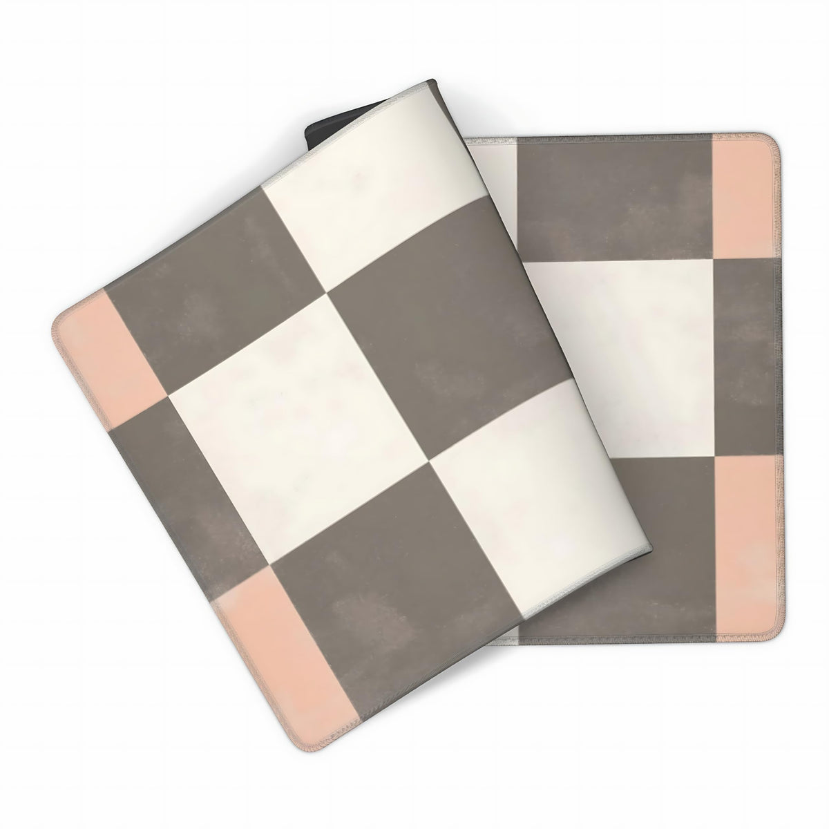 Cute Aesthetic Checkered Gaming Mouse Pad, Pastel Boho Desk Mat with Anti-Slip Base & Stitched