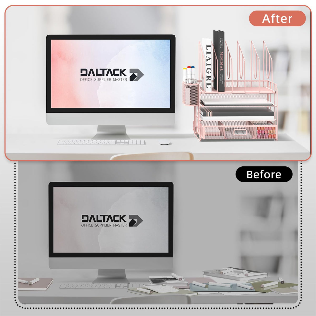 DALTACK 4-Tier Mesh Desk Organizer with Drawer, Desktop Organizer with 5 Vertical File Holders and