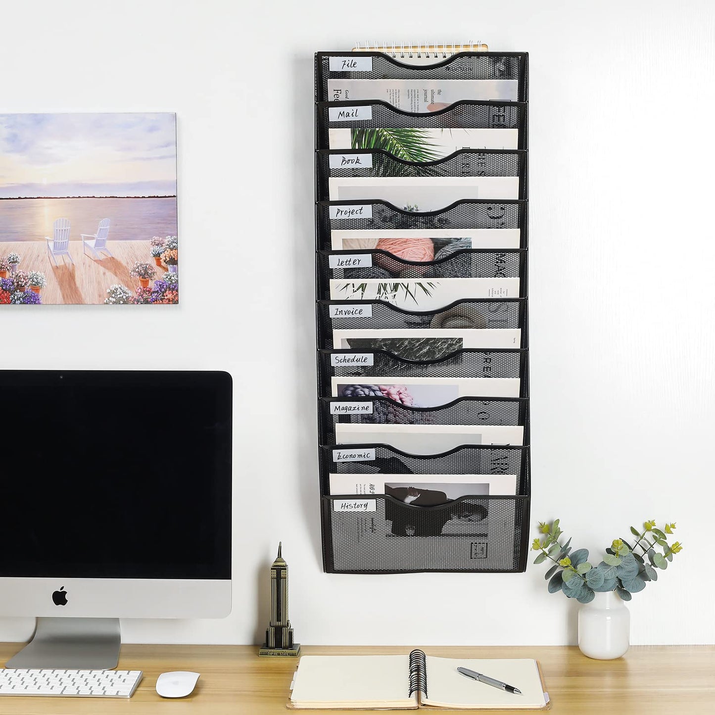 PAG-Mass Hanging Wall File Holder Organizer Mail Sorter Literature Rack for Office, 10 Pockets