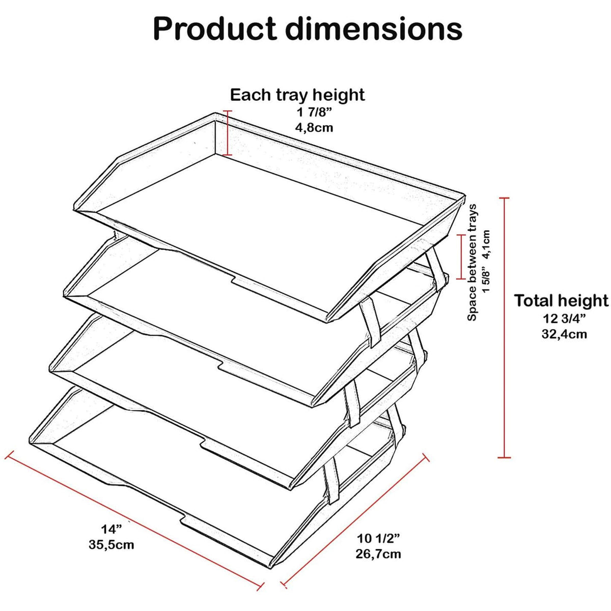 Acrimet Facility 4 Tier Letter Tray, Side Load, Letter Size/A4, Desktop File Organizer, Plastic