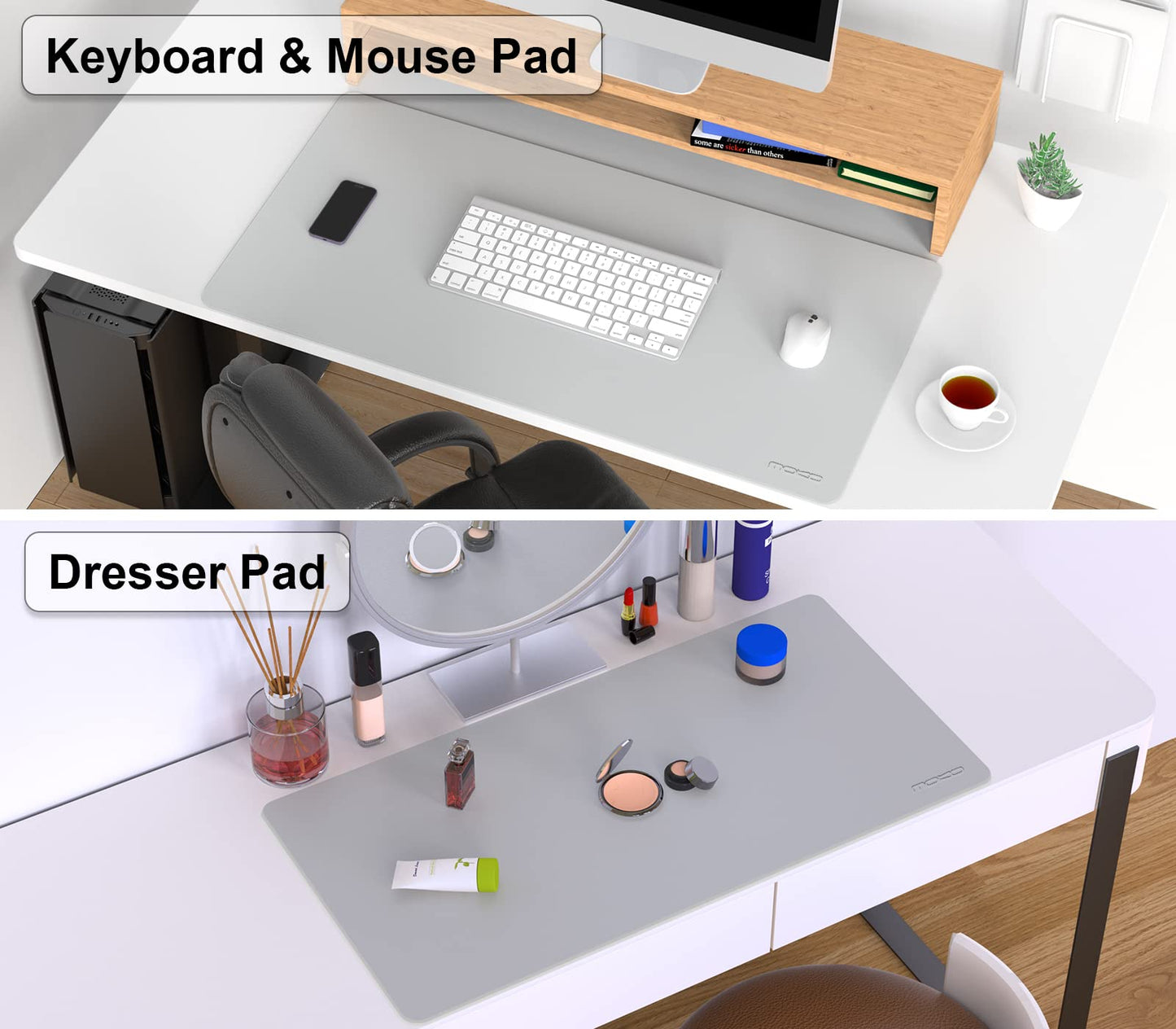 MoKo Desk Mat,Dual-Sided Office Desk Pad Waterproof,Light Gray+Silver