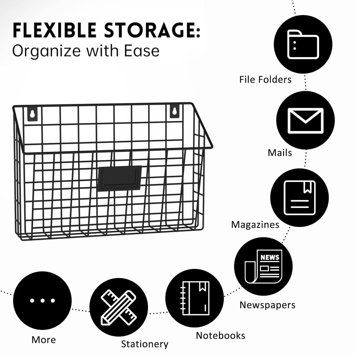 X-cosrack 4-Tier Hanging Wall File Holder Vertical Wall Mount Metal Wall File Organizer with Tag