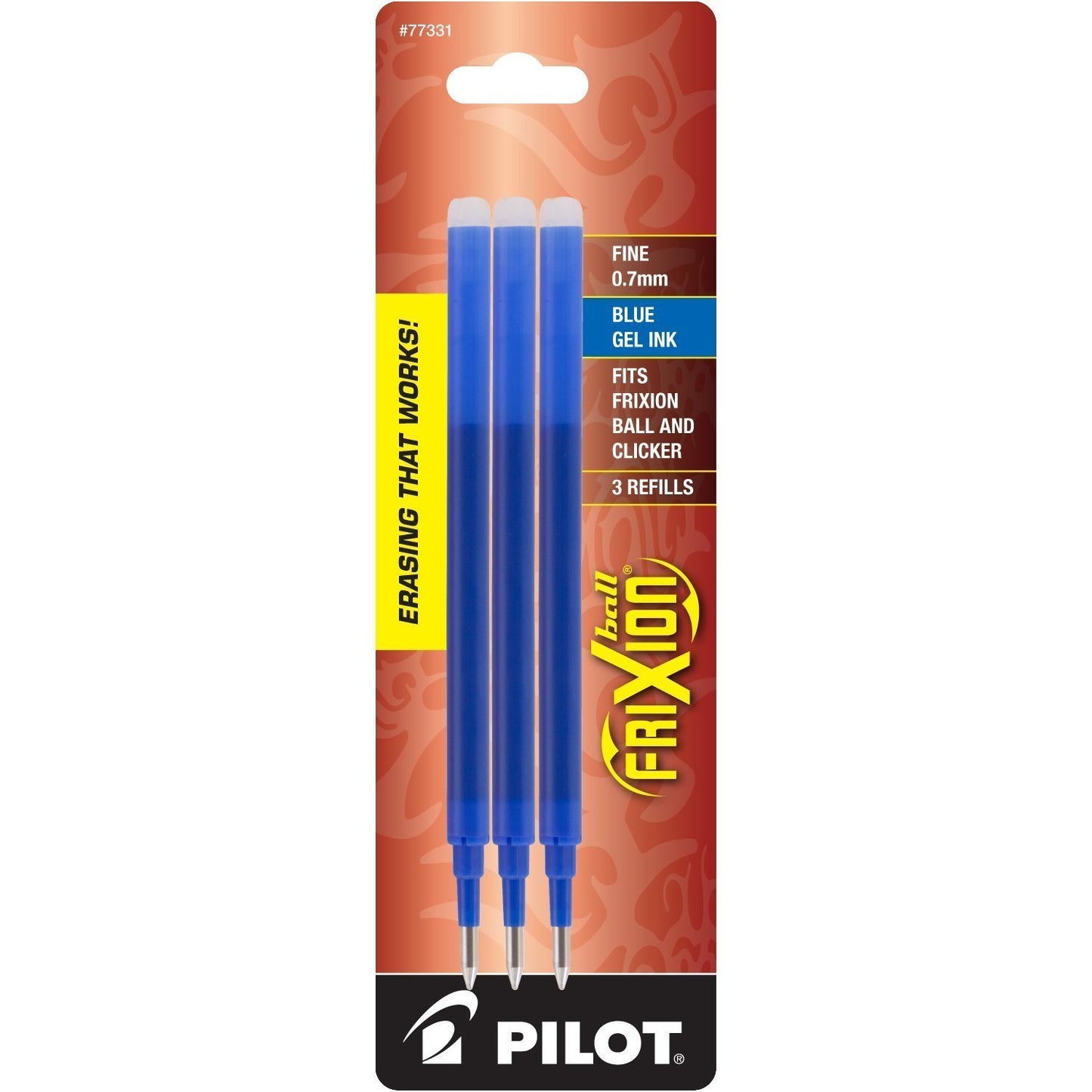 Pilot Frixion Clicker Retractable Erasable Blue Gel Ink Pens, Fine Point 0.7mm - 3 Pens with 2