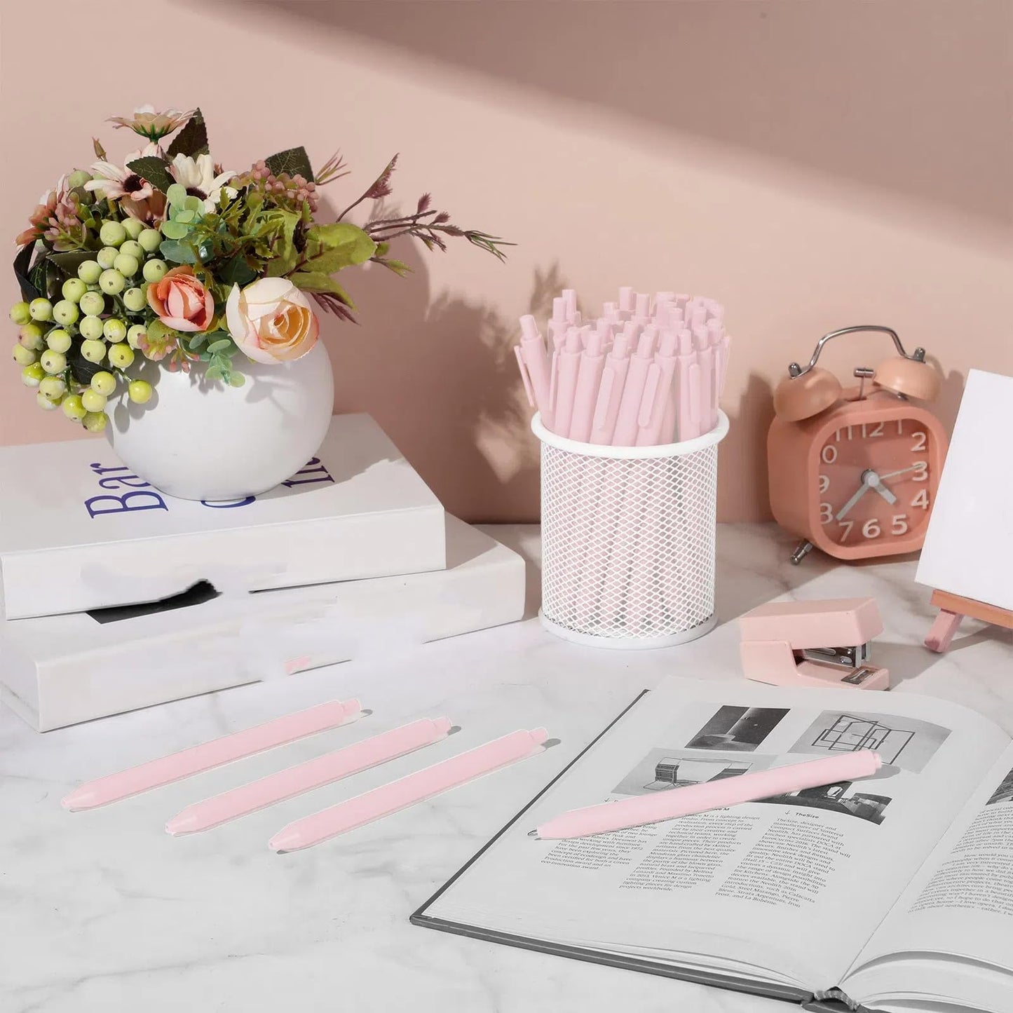 Fulmoon 50 Pcs Cute Pens Retractable 1.0mm, Pale Pink Black Ink