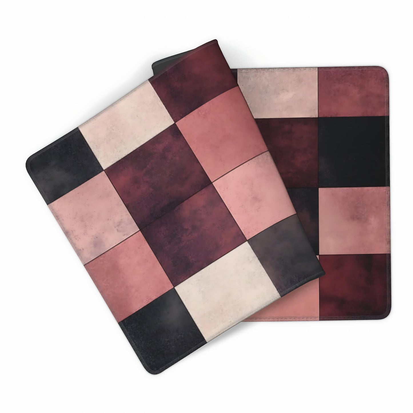 Aesthetic Checkered Gaming Mouse Pad, Morandi Boho Desk Mat with Anti-Slip Base & Stitched Edges