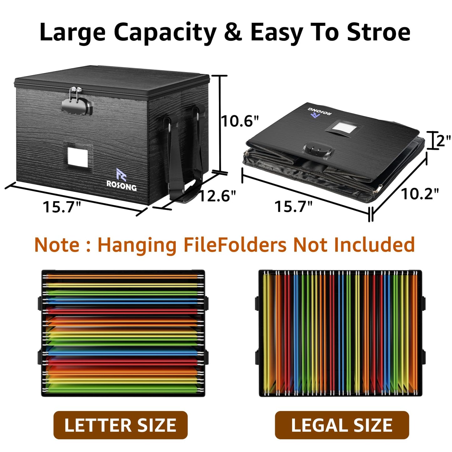 ROSONG Fireproof Document Box File Organizer - Portable Locking Filing Storage Box with Handle