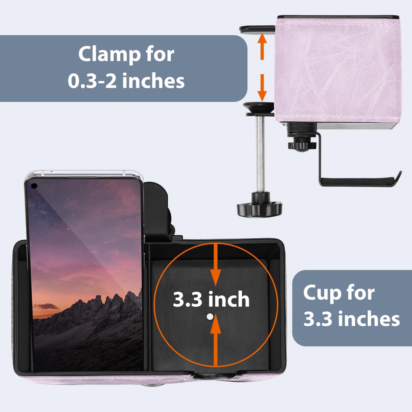 Under Desk Cup Holder Clamp on Cup Holder PU Leather Clip on Desk Organizer