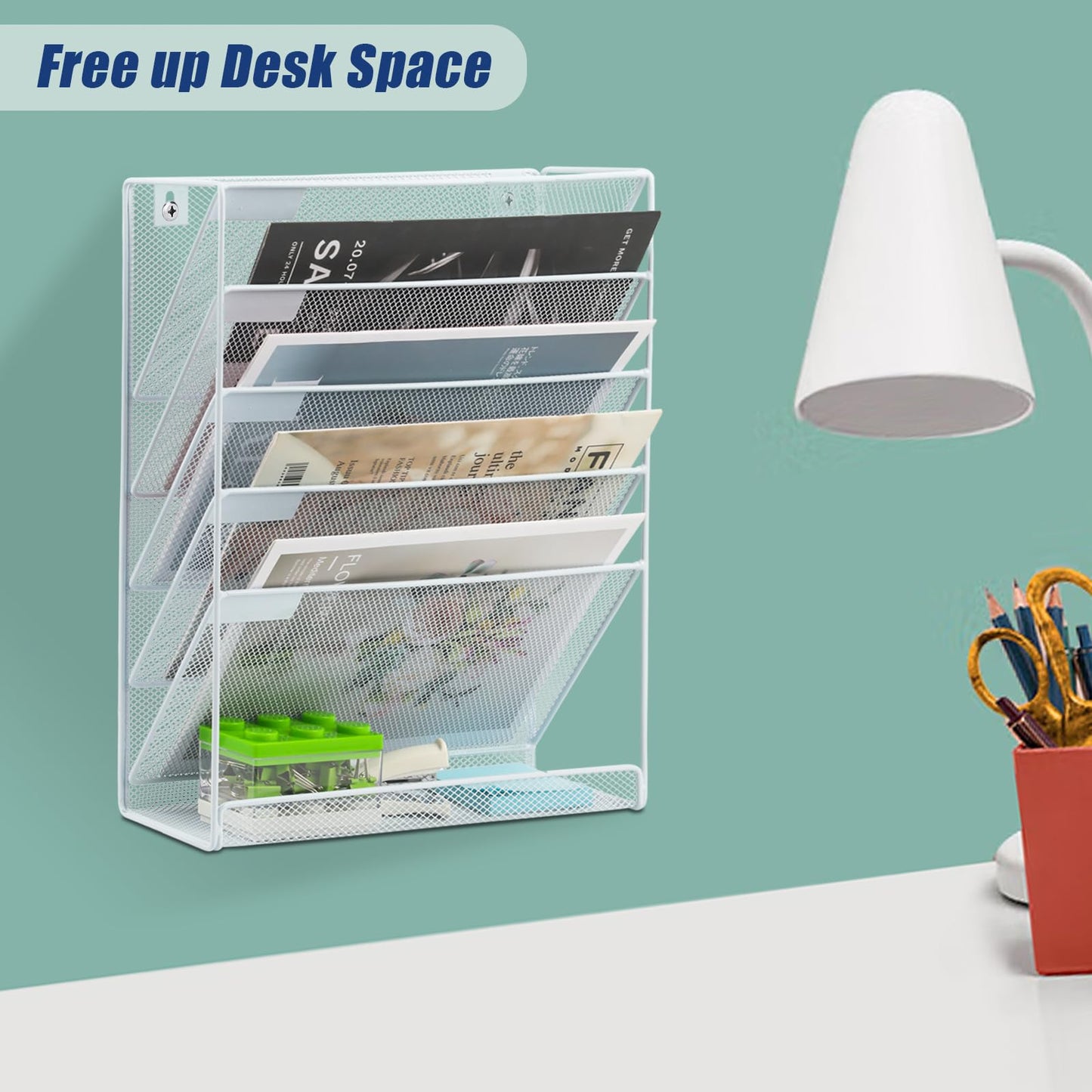 EASEPRES Desk File Organizer Mesh 6-Tier, Hanging Wall Mount Document Organization Stand, Desktop