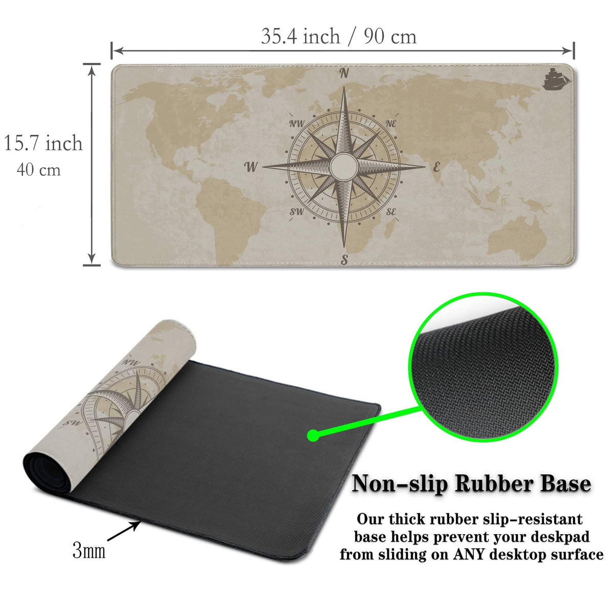 Samgula Office Desk Pad Compass Big Desk Mat, Gaming Mouse Pads Long Mousepad, Keyboard Pad