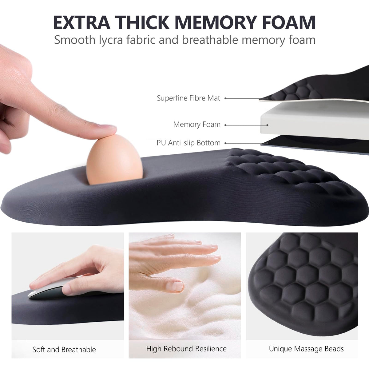 Laokiiy Ergonomic Mouse Pad Wrist Rest, 15° Memory Foam, Non-Slip PU Base
