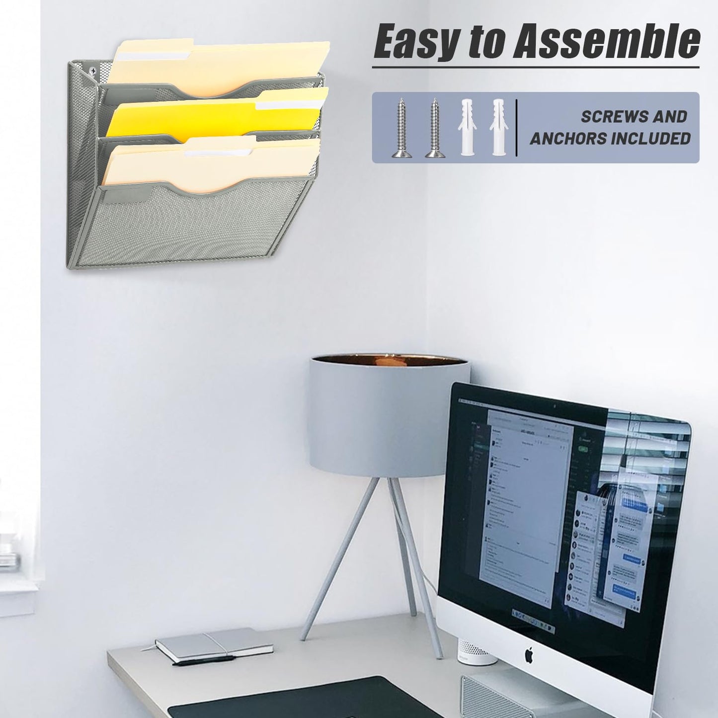 EASEPRES 3 Pocket Mesh Hanging Wall File Organizer, Wall Mounted Mail Paper Document Folder Holder