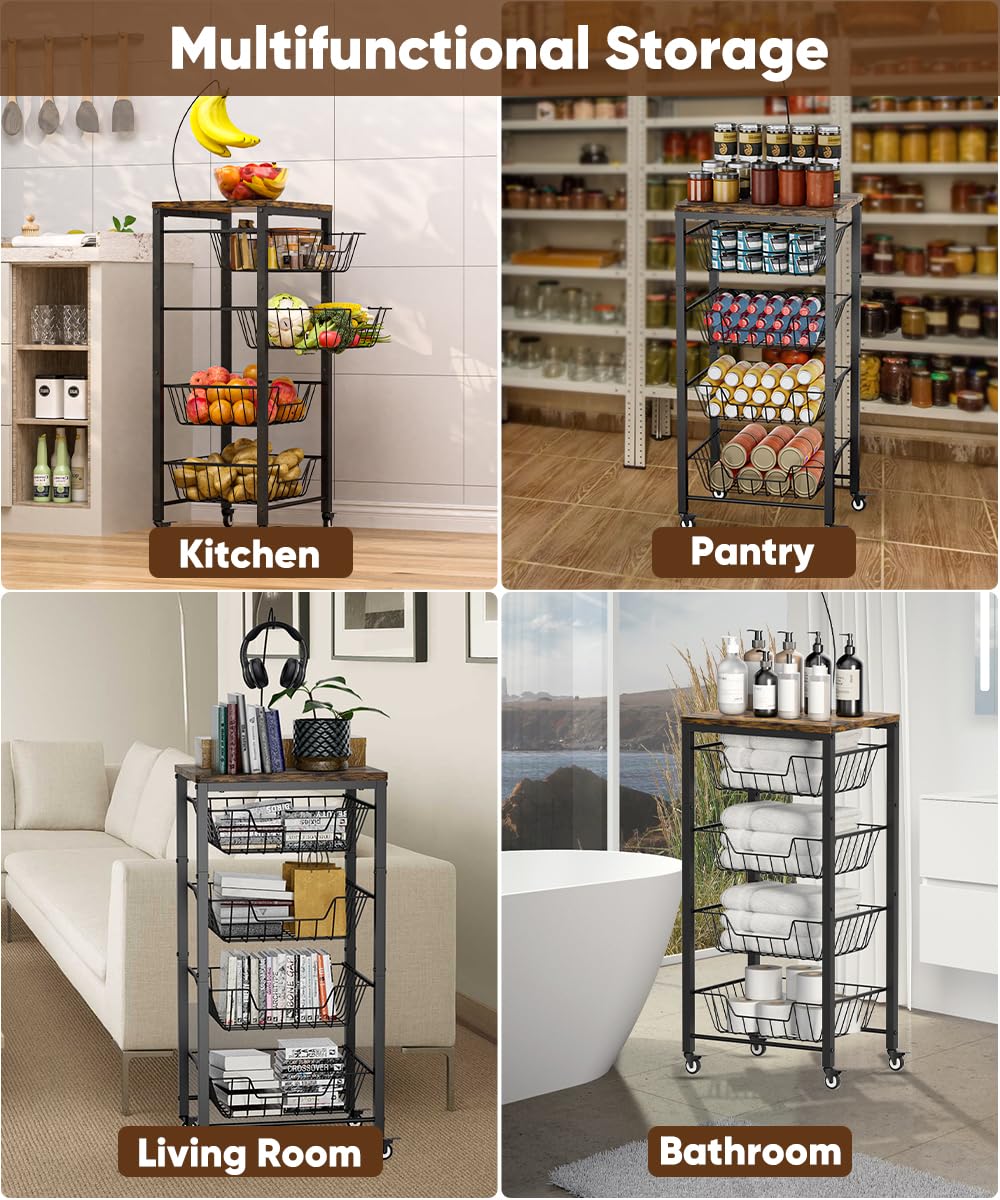Tigerden Fruit Vegetable Storage Cart for Kitchen, 5-Tier Vegetable Stand Rack with Pull-Out Fruit