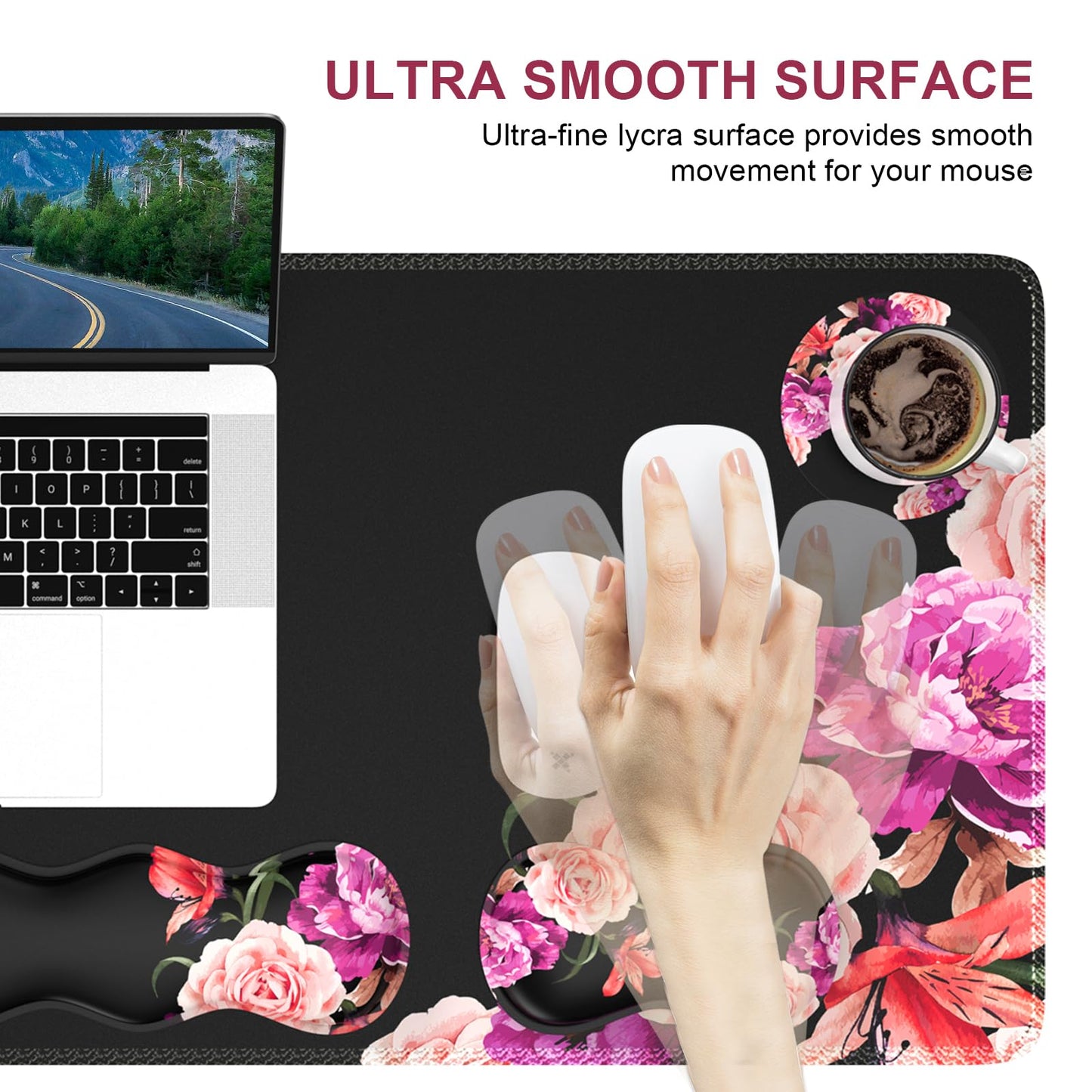 iLeadon Mouse Pad Set, Peony Flower Desk Mat for Keyboard and Mouse