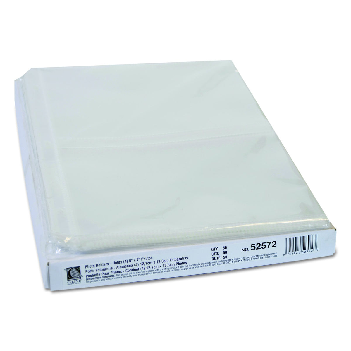 C-Line Clear Photo Pages for Four 5 x 7 Photos, 3-Hole Punched, 11.25 x 8.13, 50/Box