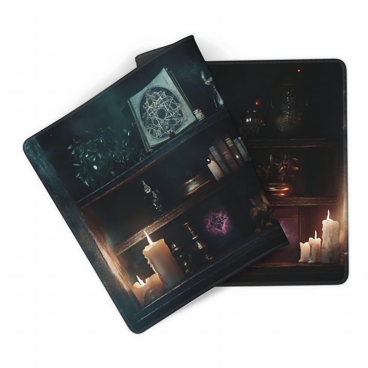 Aesthetic Book Gaming Mouse Pad, Dark Green Mystical Desk Mat with Anti-Slip Base & Stitched Edges