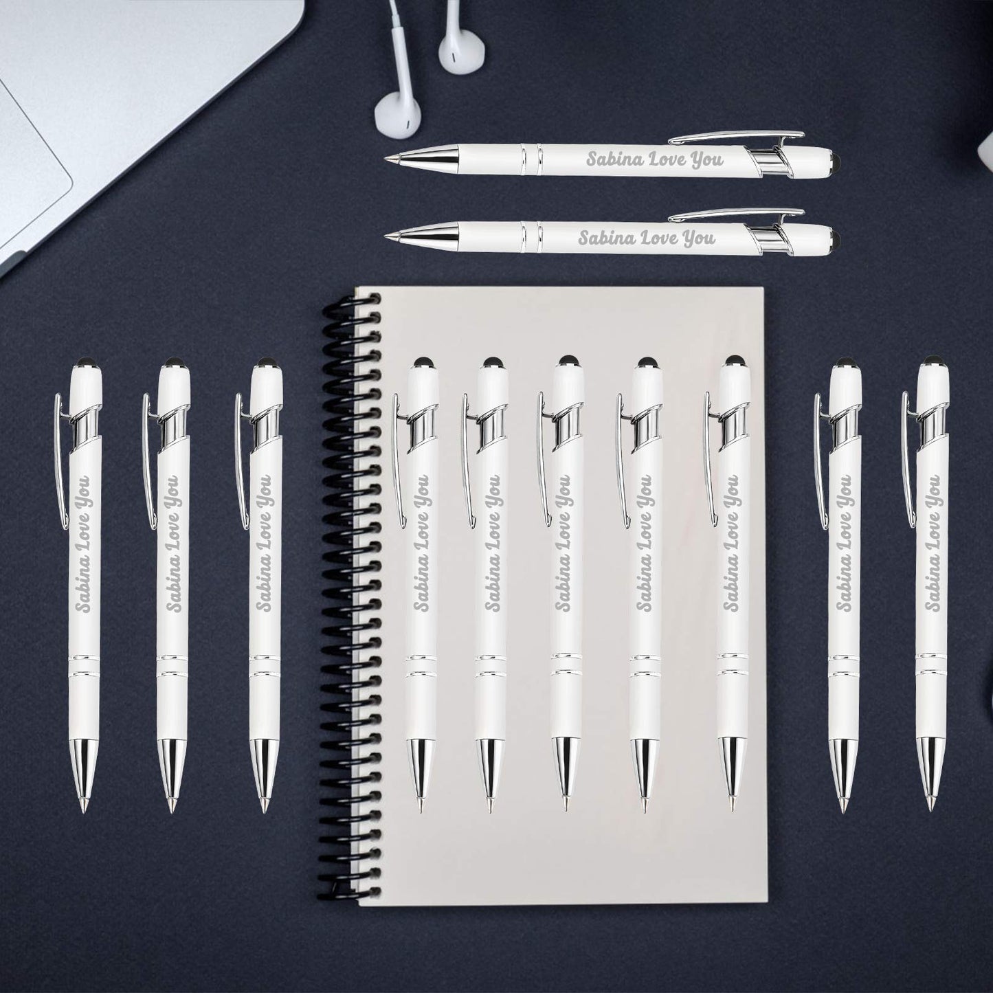 Aolun Personalised Pen,Custom Engraved Ballpoint Pen with Stylus,Soft Touch Metal,Enter Name,Logo