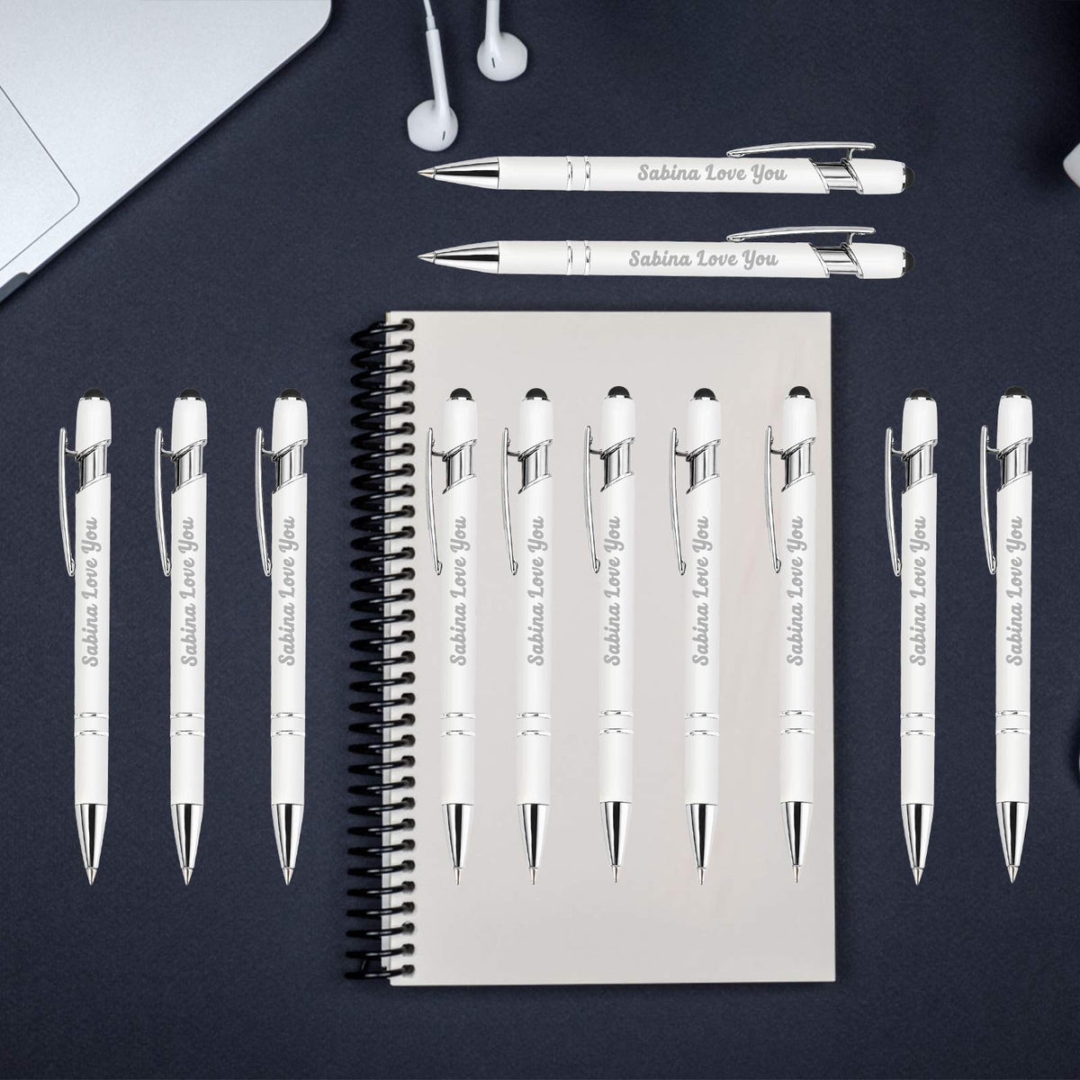 Aolun 36 Personalized Pens in Bulk with Stylus Engraved Custom Pens,Soft Touch Metal,Engraving