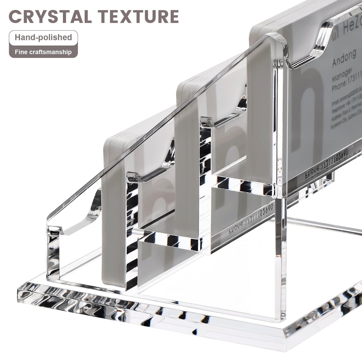 HeZone Acrylic Card Holder Clear Horizontal Business Card Organizer Stand for Desk 3 Slots 3 Tier