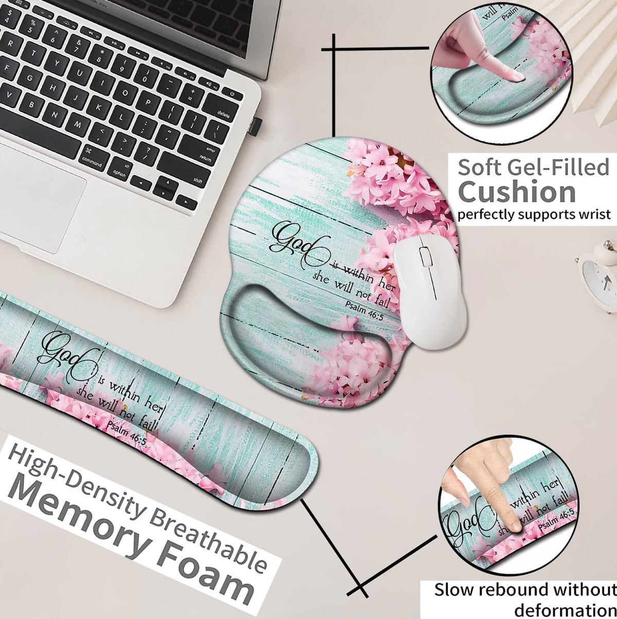 Mouse Pad with Wrist Support, Ergonomic Gel Mouse Pad Beautiful Flowers,Pink Hyacinths on Wood