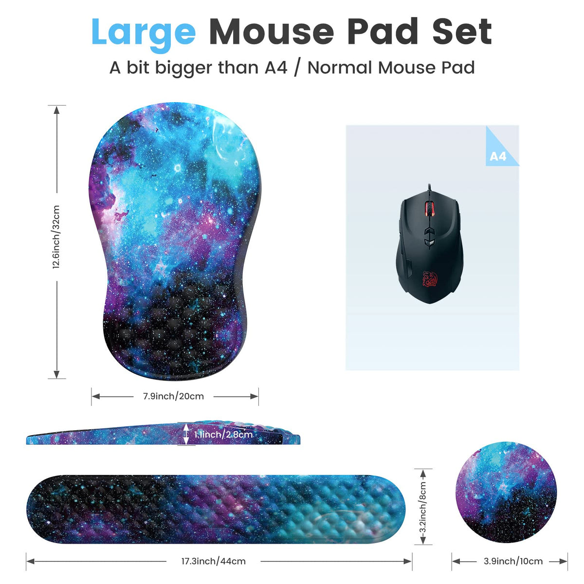 HAOCOO 3-Pcs Ergonomic Desk Mat Set with Wrist Support, Galaxy
