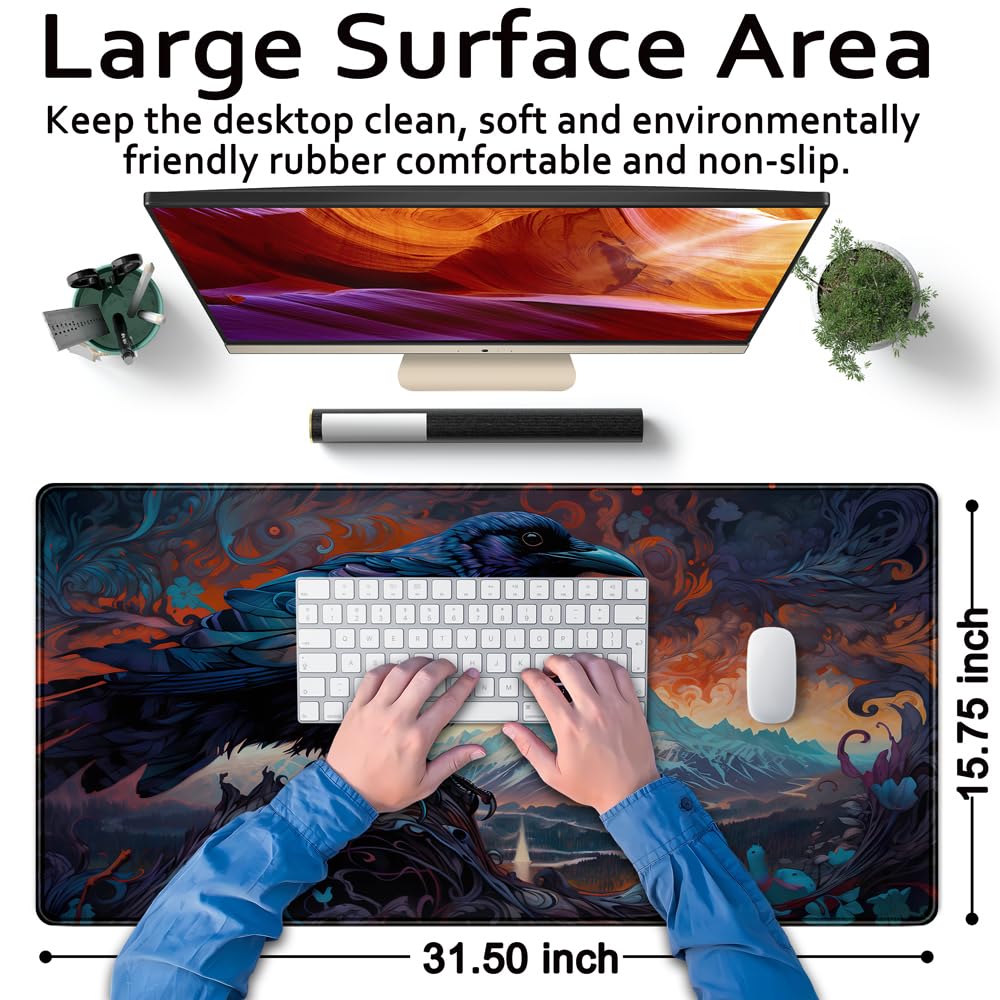 Magic Crow Desk Mat Gaming Misty Fores Mouse Pad Playmat, Large Gaming Mousepad Keyboard Desk