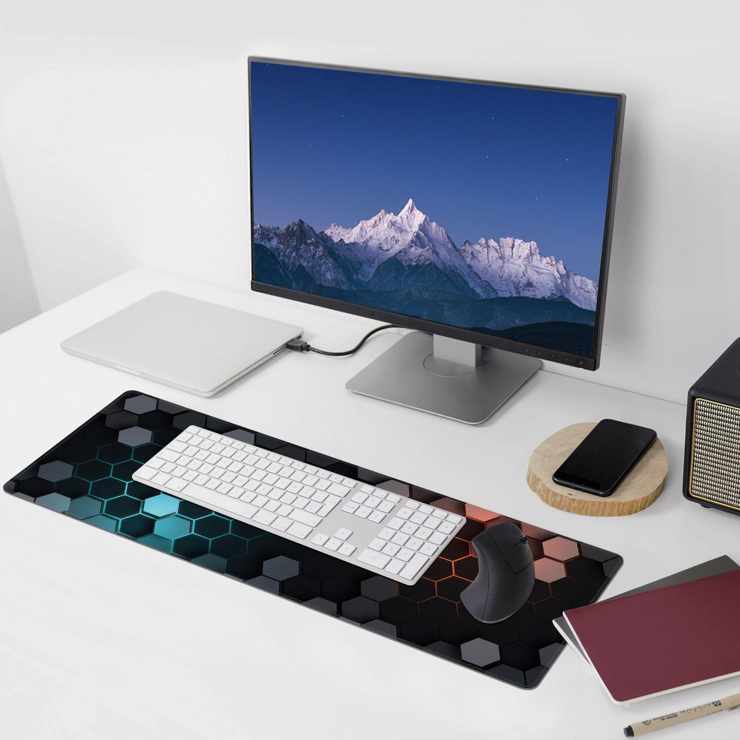 Hexagon Honeycomb Large Mouse Pad,Gaming Keyboard Desk Pad,Extended Mouse Mat Non-Slip Rubber Base