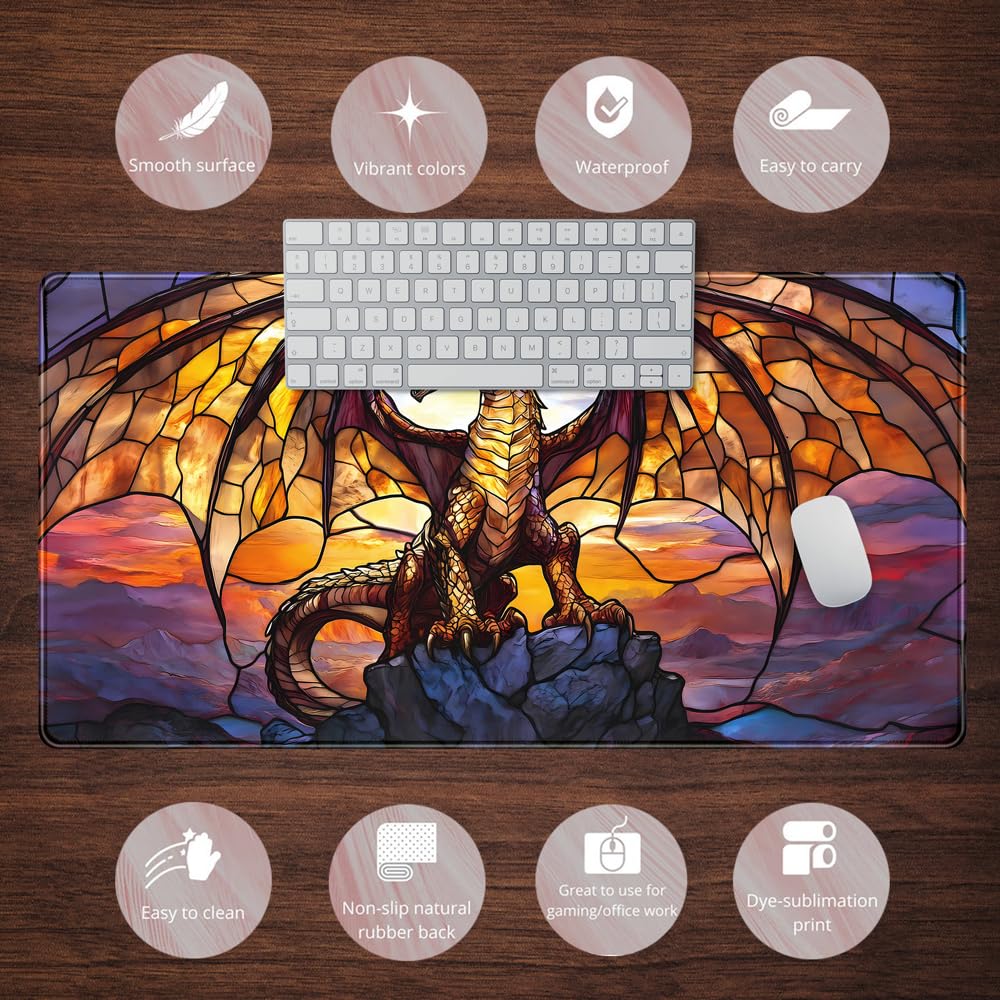 Dragon Desk Mat Large Mouse Pad XXL Extended Gaming, Gamer Gift Play Mat Desk Mousepad with