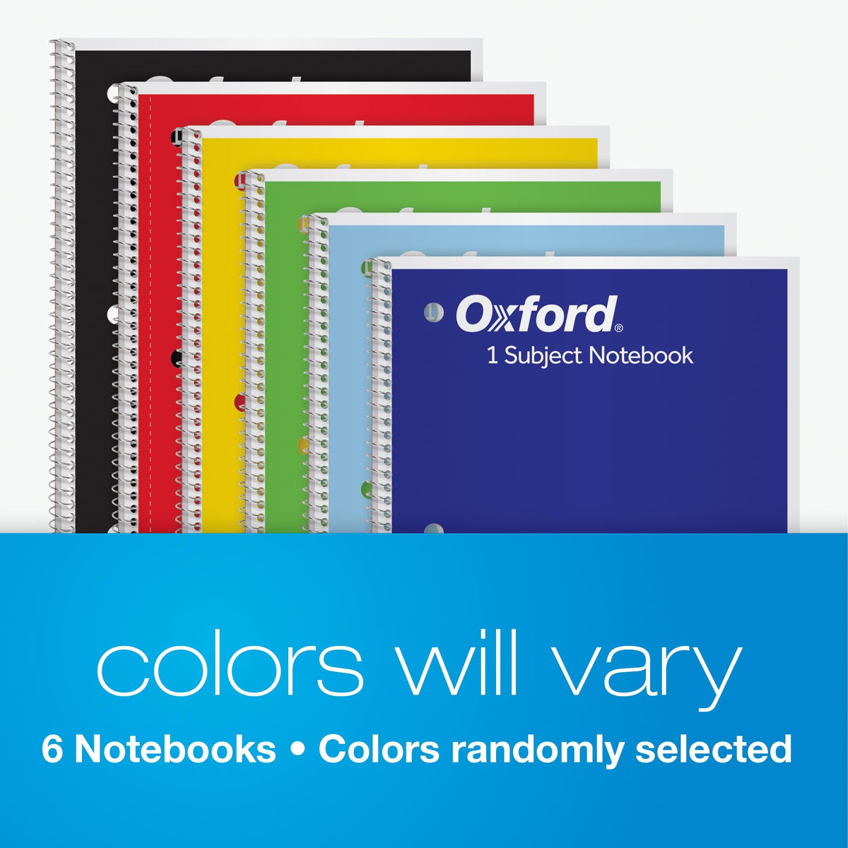 Oxford Spiral Notebook, 6 Pack, 1 Subject, Wide Ruled Paper, Notebooks for School, 8 x 10.5 Inches