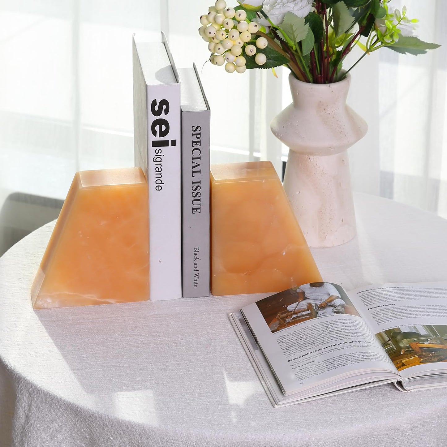 Onyx Book Ends Decorative, Unique Bookends for Shelves,8LB Bookends to Hold Heavy Books Durable