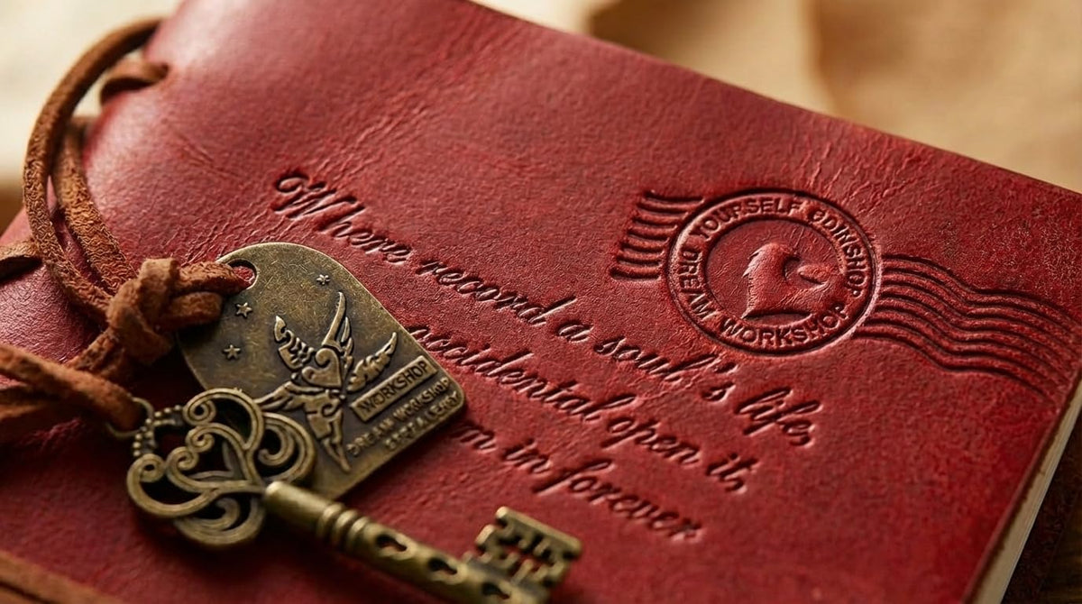 EvZ Classic Vintage Leather Writing Journal Notebook - Vibrant Red Retro Diary with Antique Key