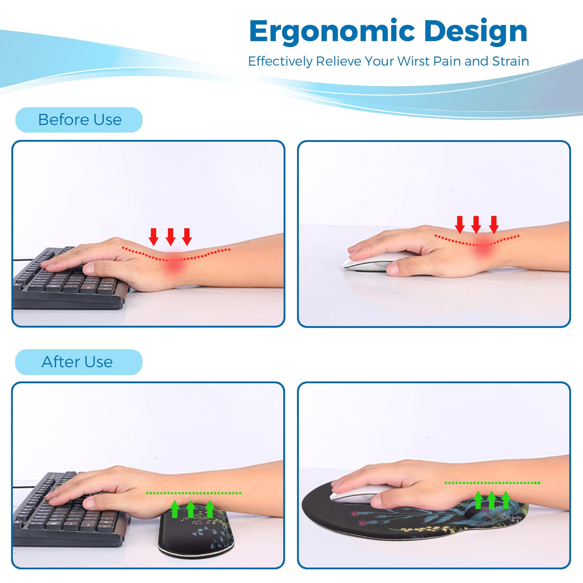 Wiabsi Mouse Pad and Keyboard Wrist Rest Support,Ergonomic Mouse Pad Set