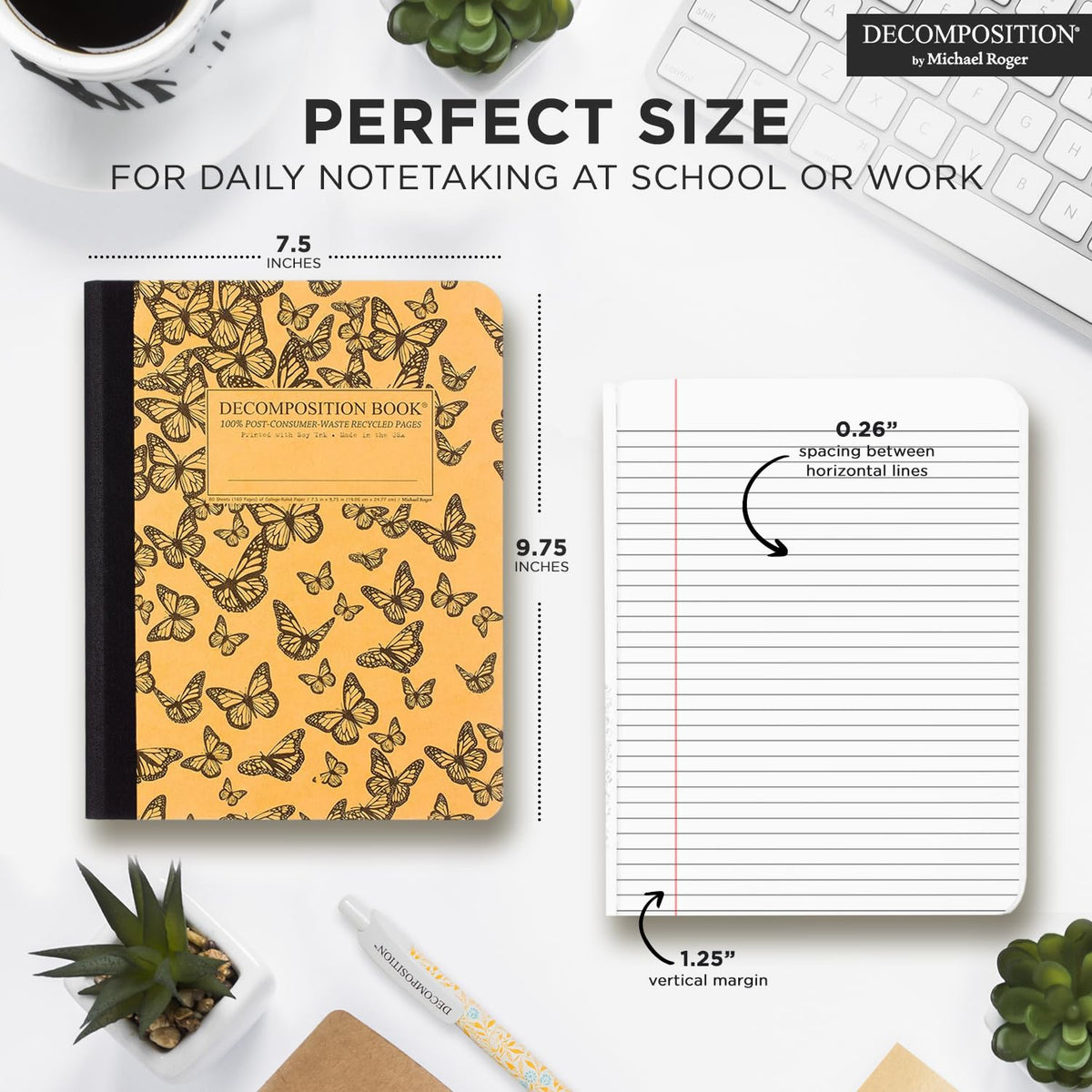 Decomposition Monarch Migration College Ruled Composition Notebook - 9.75 x 7.5 Journal with 160