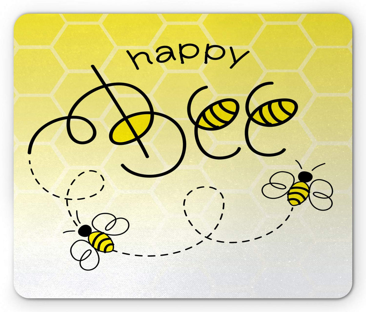 Lunarable Honey Bee Mouse Pad, Happy Bee Calligraphy and Flying Insects on Ombre Comb Pattern