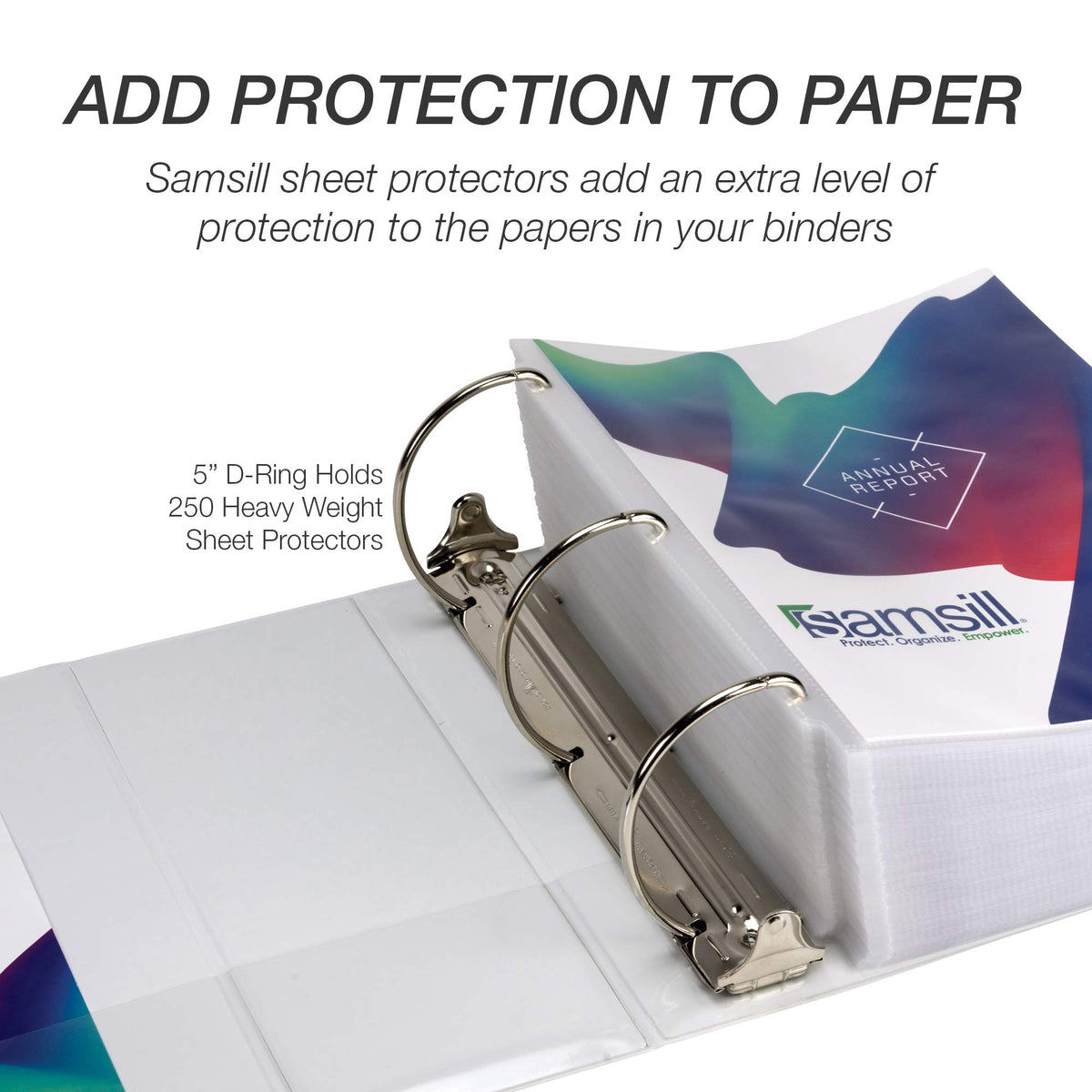 Samsill Durable 5 Inch 3 Ring Binder, D Ring Binder, Customizable Clear View, White, Holds 1070