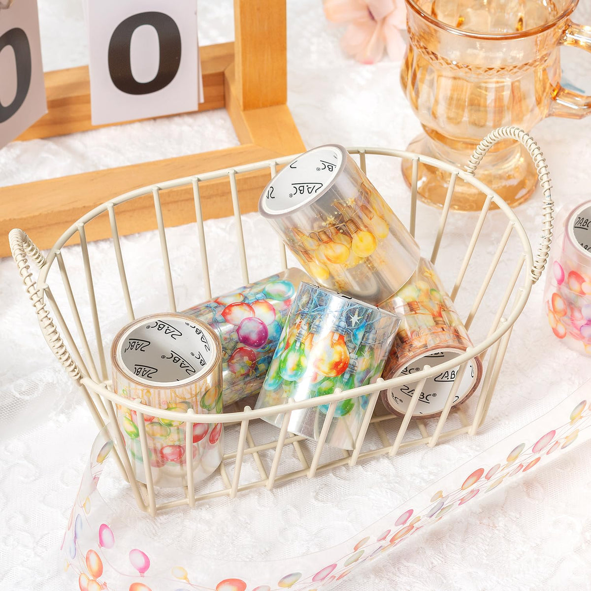 YOUQIWJ Vintage Floral Wide Washi Tape, 6 PET Rolls for Journaling Crafts