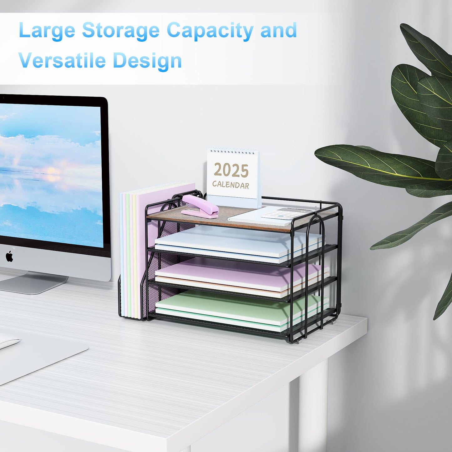 Spacrea 4 Tier Paper Organizer for Desk with File Organizer