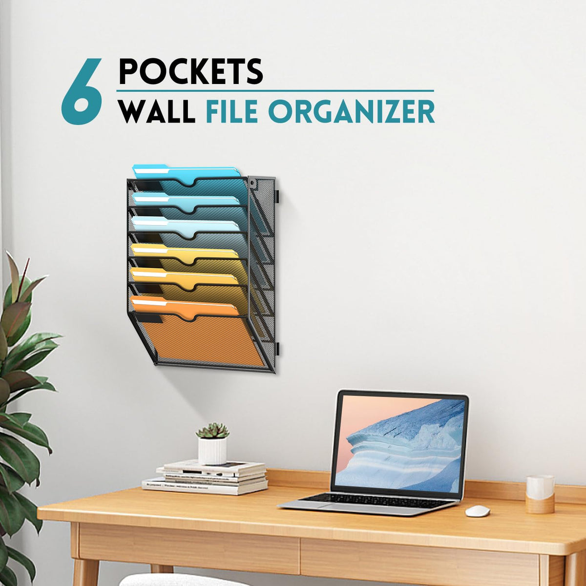 SUPEASY 6 Tier Wall File Organizer, Hanging Wall Mounted Mail Organizer with Label Slots, Metal