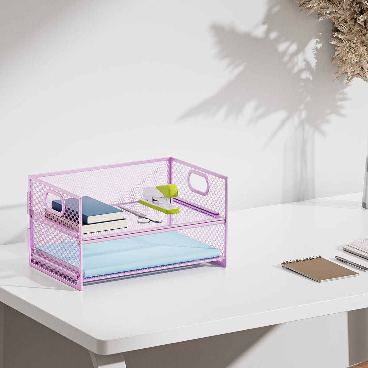 Marbrasse 2 Tier Paper Organizer Letter Tray, Mesh File Organizer with Handle, Paper Sorter Desk
