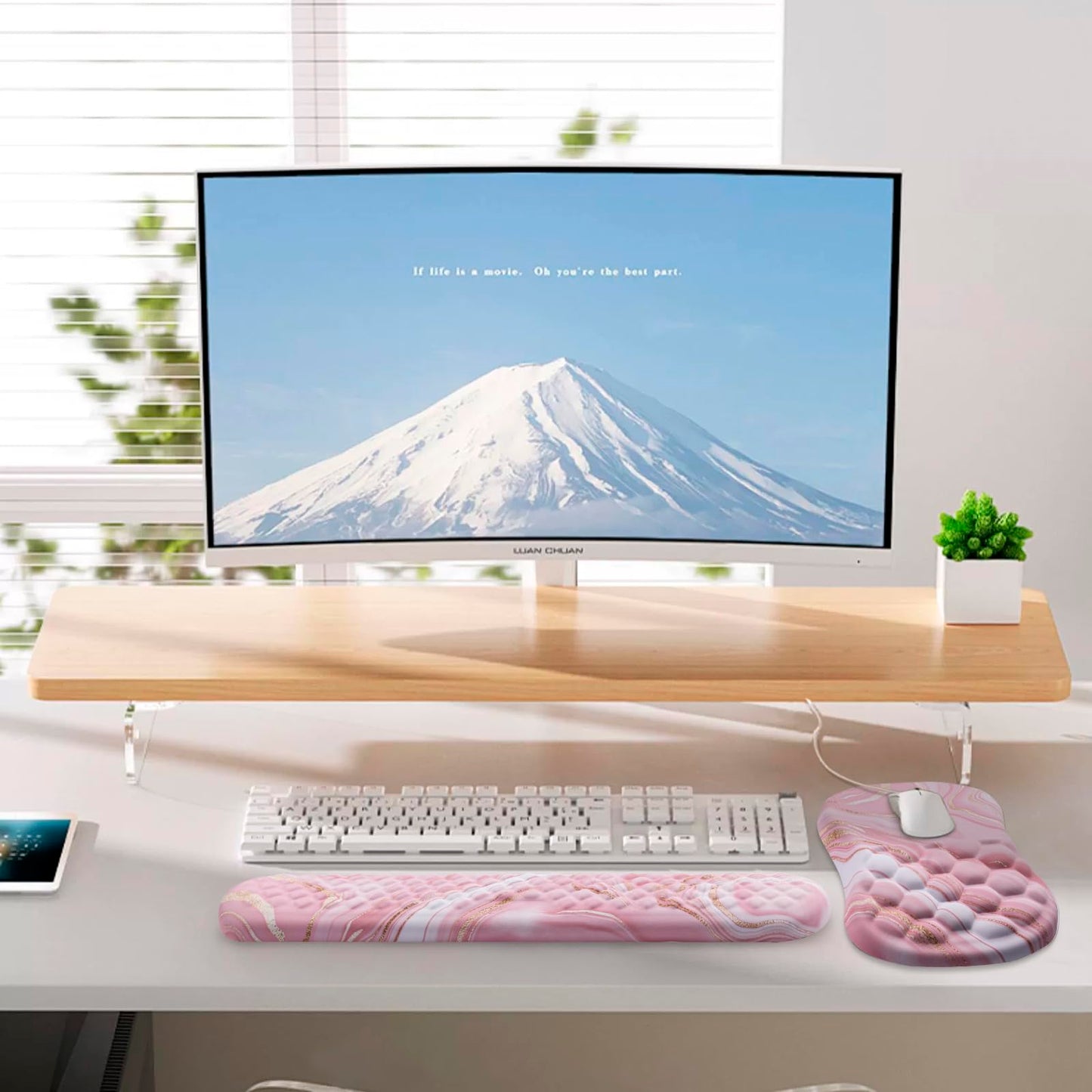 Mouse Pad Wrist Support, Laokiiy 2 in1 Keyboard Wrist Rest+ Ergonomic Mouse Pad, Non-Slip Wrist