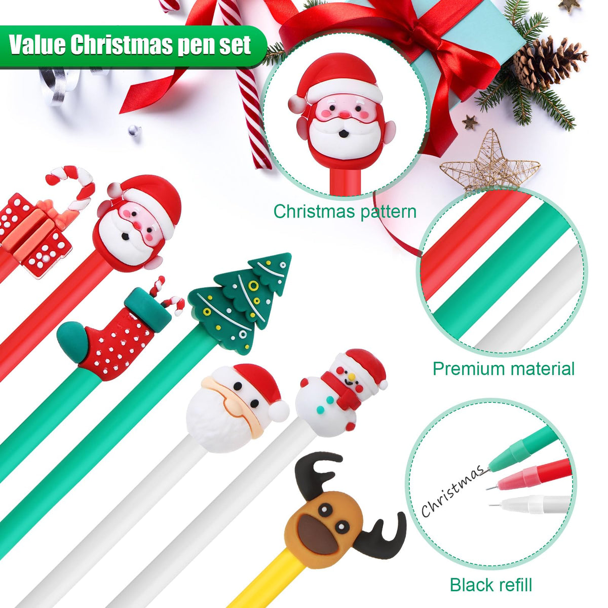 Zonon 48 Pieces Christmas Novelty Fun Gel Pen Bulk, 7 Styles, Black Ink