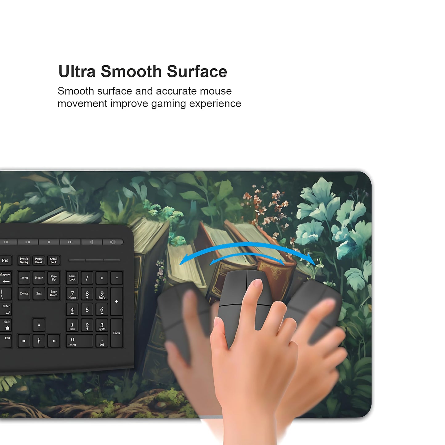 Floral Aesthetic Book Gaming Mouse Pad, Forest Green Moody Forest Desk Mat with Anti-Slip Base &