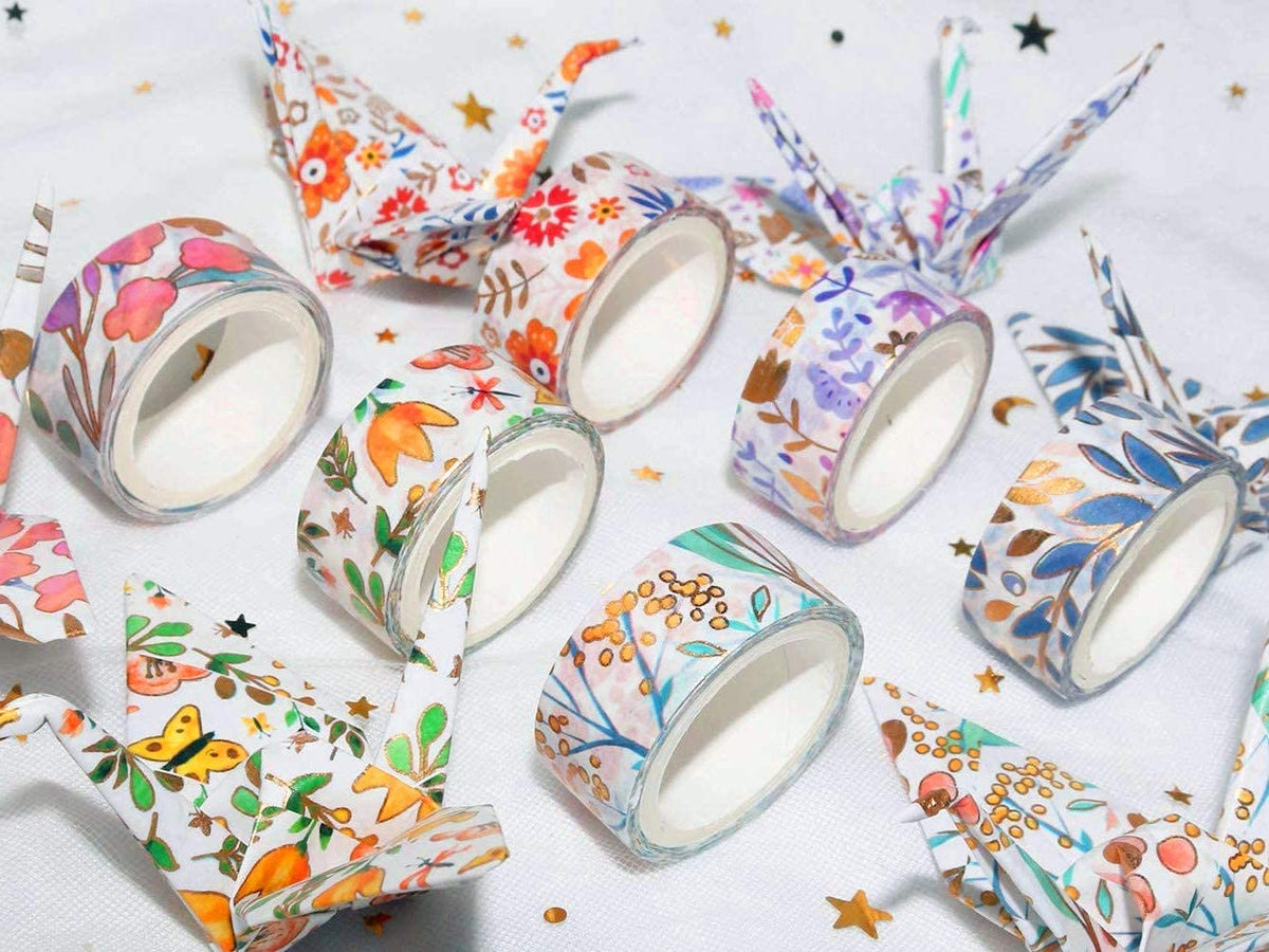 YUBX 18 Rolls Floral Gold Washi Tape Set VSCO Foil Masking Decorative for Arts, DIY Crafts, Journal