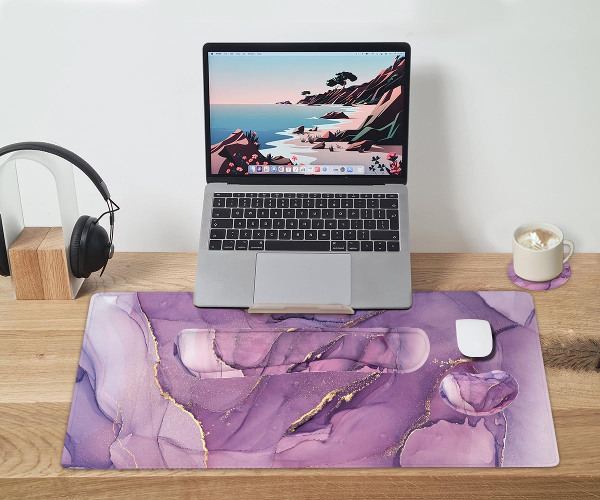 Large Keyboard Mouse Pad Set, Extended Mouse Pad+Keyboard Wrist Rest Support, Memory Foam Ergonomic