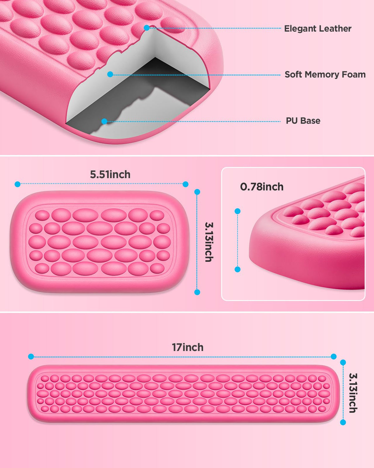 Lekvey Ergonomic Keyboard Wrist Rest, Memory Foam Wrist Support, Rose Pink