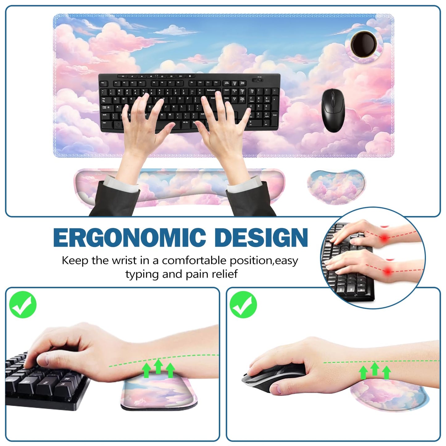 ToLuLu Large Mouse Pad Desk Pad, Wrist Rest Desk Mat for Keyboard and Mouse