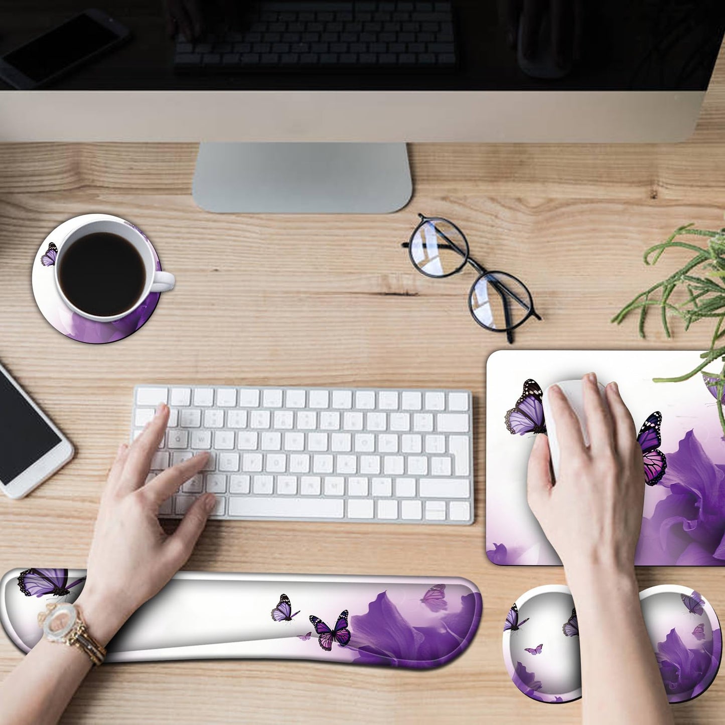 Keyboard Wrist Rest + Mouse Pad + Mouse Wrist Rest Support Set + Coaster, Ergonomic Memory Foam
