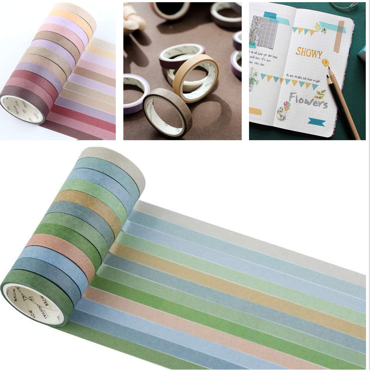 VIVIQUEN 24 Rolls Washi Tape Set Colored Masking Tape Pack Decorative Thin Tapes Children and Gifts